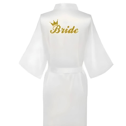 Blanc Robe de mariée en satin avec broderie "Mariée"