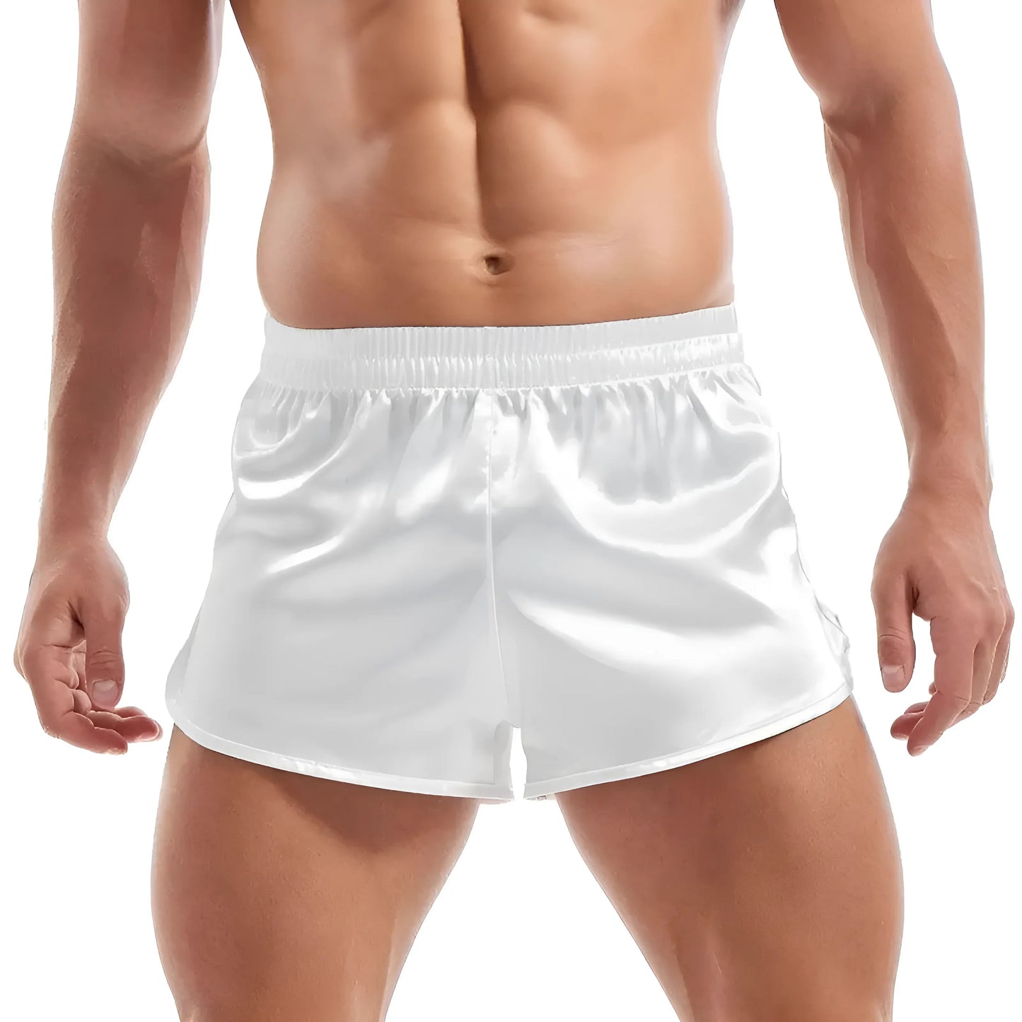 Blanc Shorts en satin pour hommes