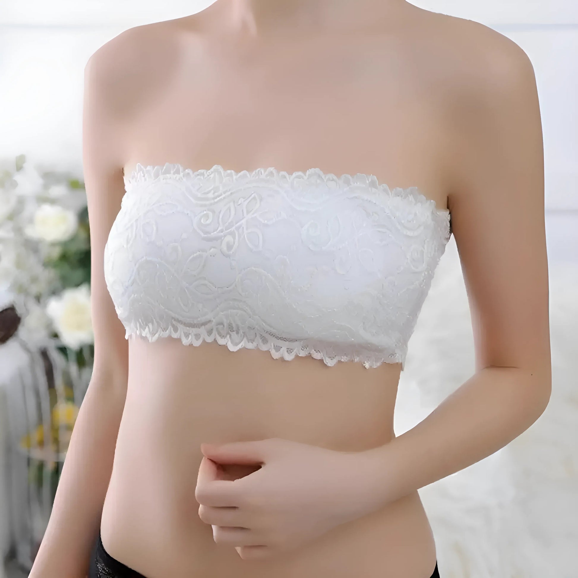 Blanc Soutien-gorge bandeau en dentelle