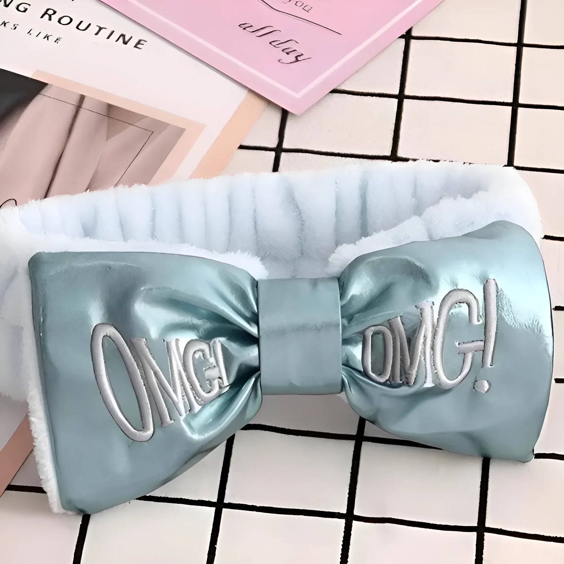 Bleu clair Bandeau en satin avec nœud