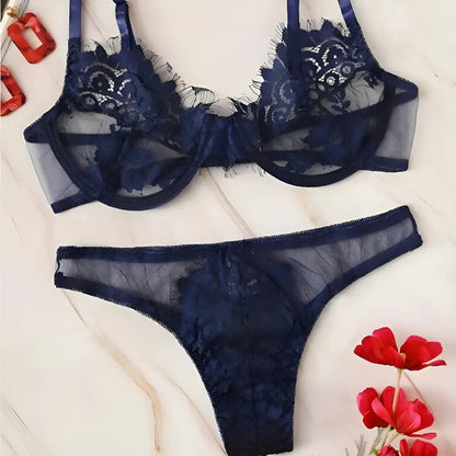 Bleu Ensemble de lingerie en dentelle