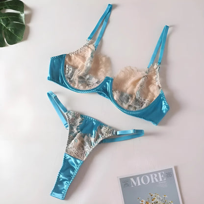 Bleu Ensemble de lingerie en dentelle bleue