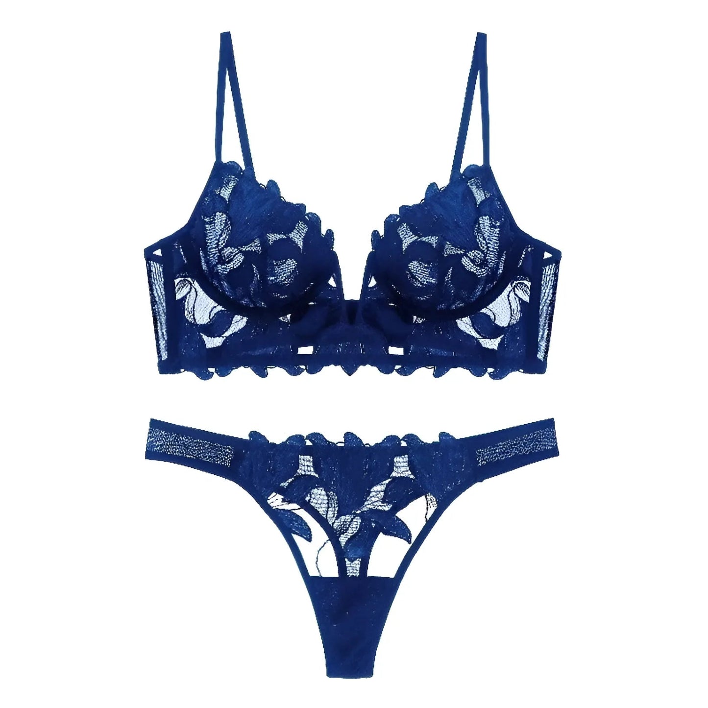 Bleu Ensemble de lingerie en dentelle florale