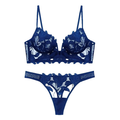 Bleu Ensemble de lingerie en dentelle florale