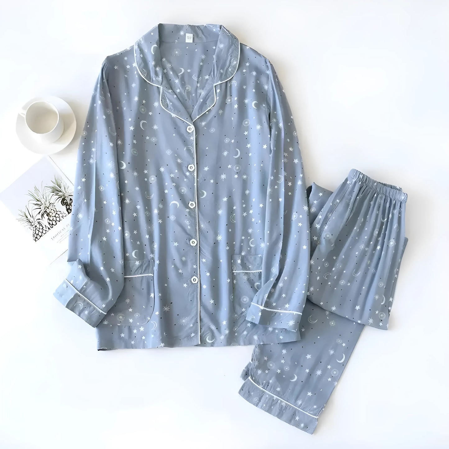 Bleu Ensemble de pyjama long avec motifs