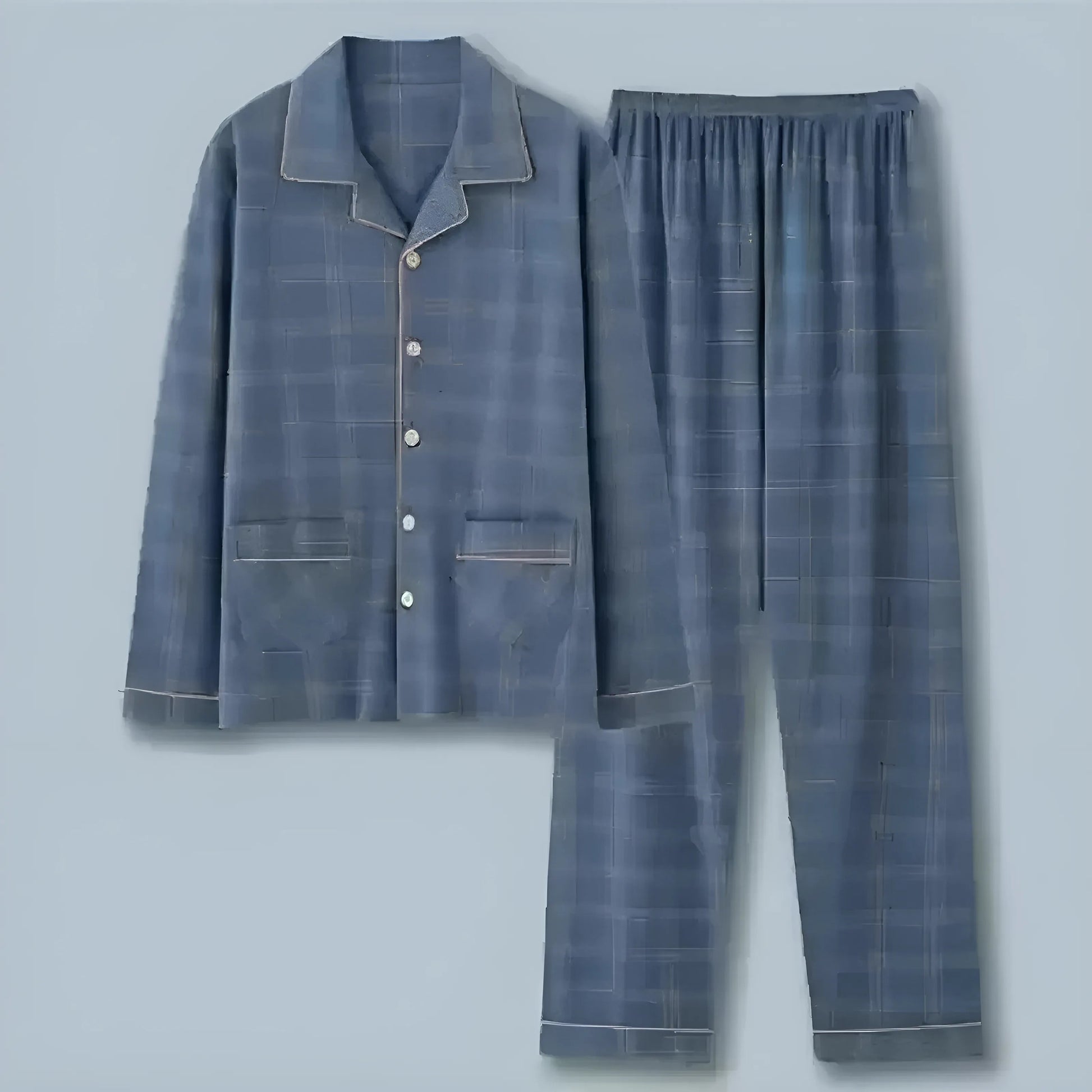 Bleu Ensemble de pyjama long pour hommes avec boutons