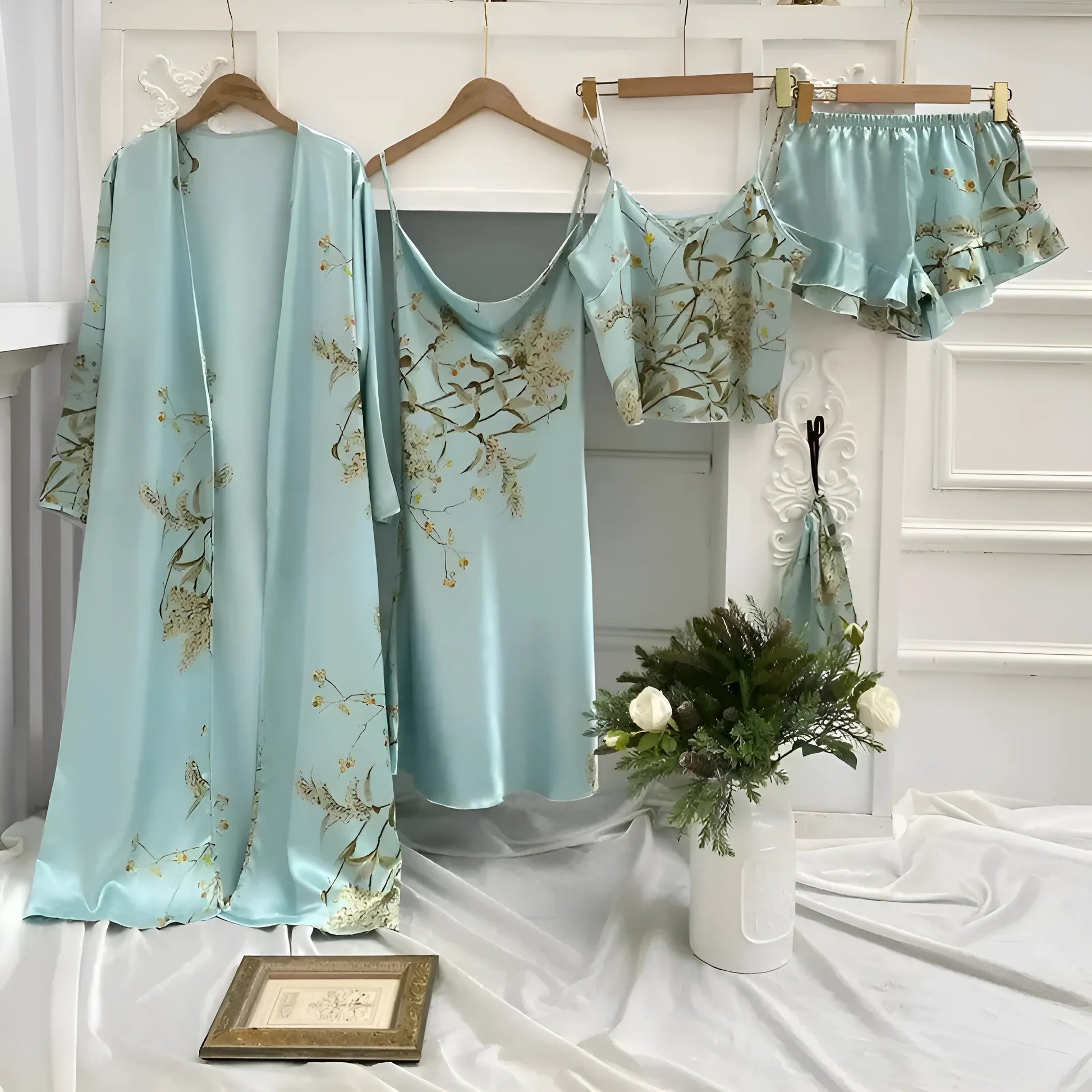 Bleu Ensemble de sommeil à imprimé floral