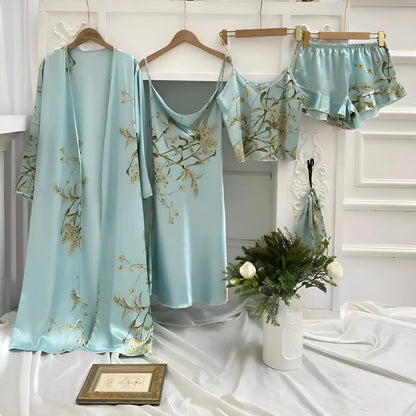Bleu Ensemble de sommeil à imprimé floral