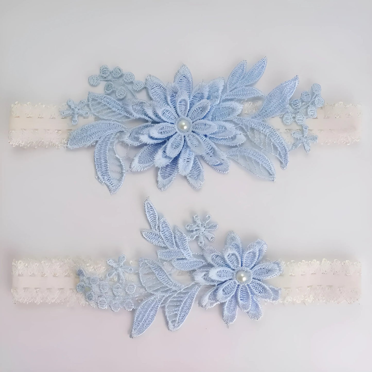 Bleu Jarretière de mariage en dentelle bleue