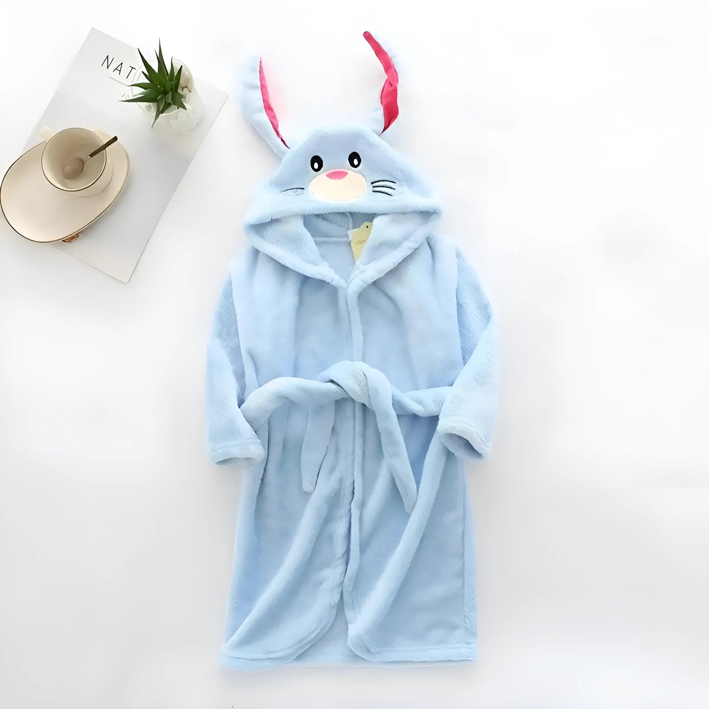 Bleu Peignoir de bain motif lapin pour enfants