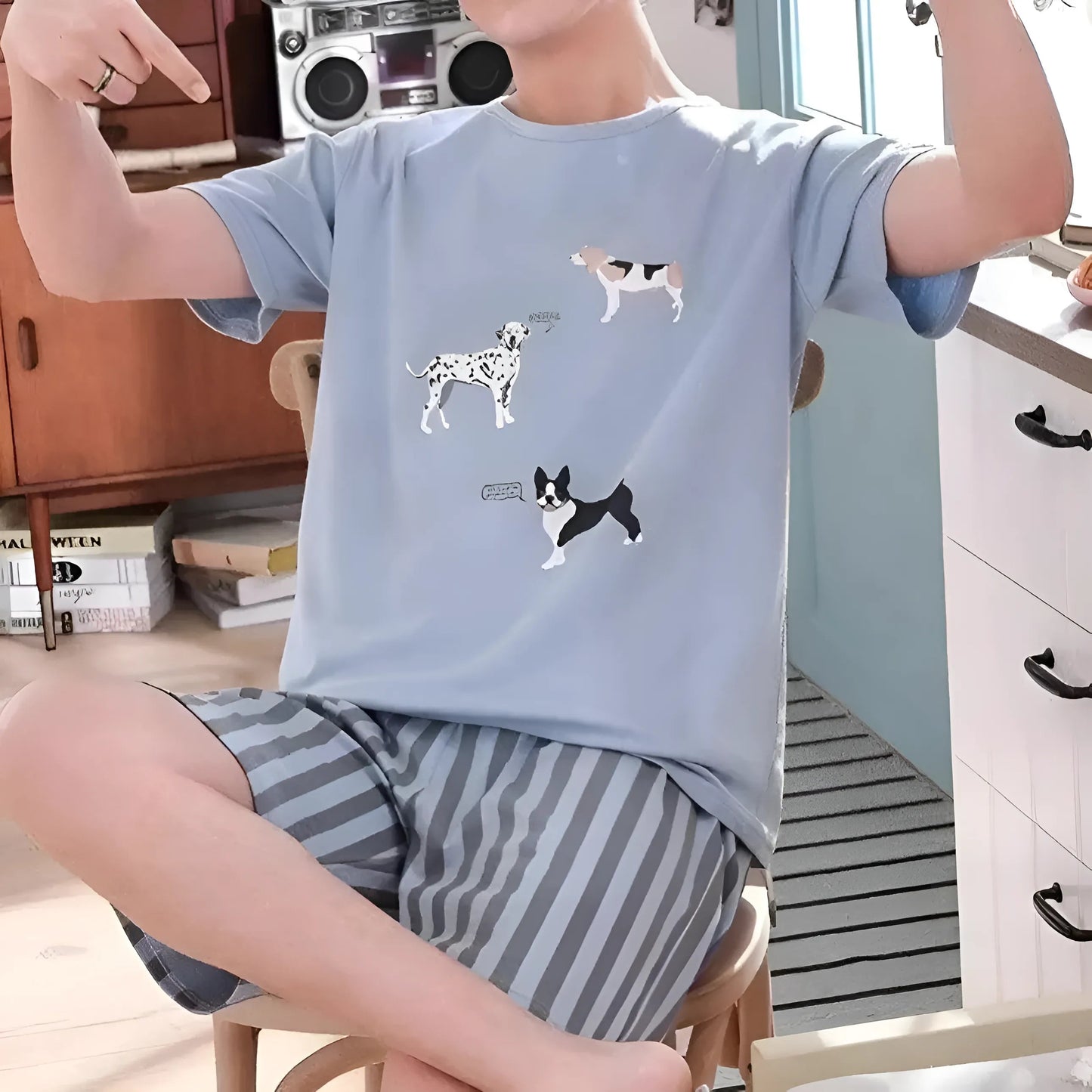 Bleu Pyjamas pour hommes à motifs