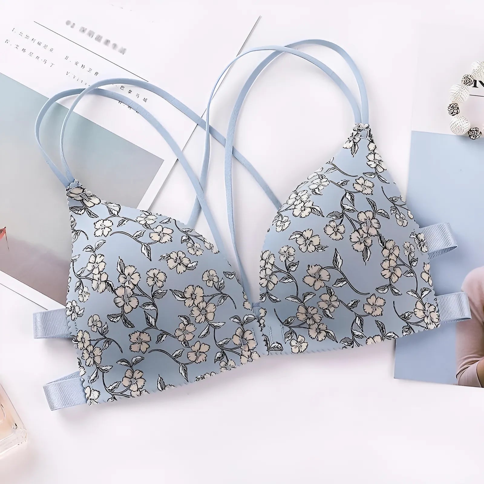 Bleu Soutien-gorge push-up avec bretelles