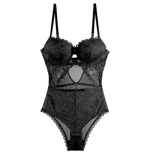 Body en dentelle avec inserts en maille - noir / 85b