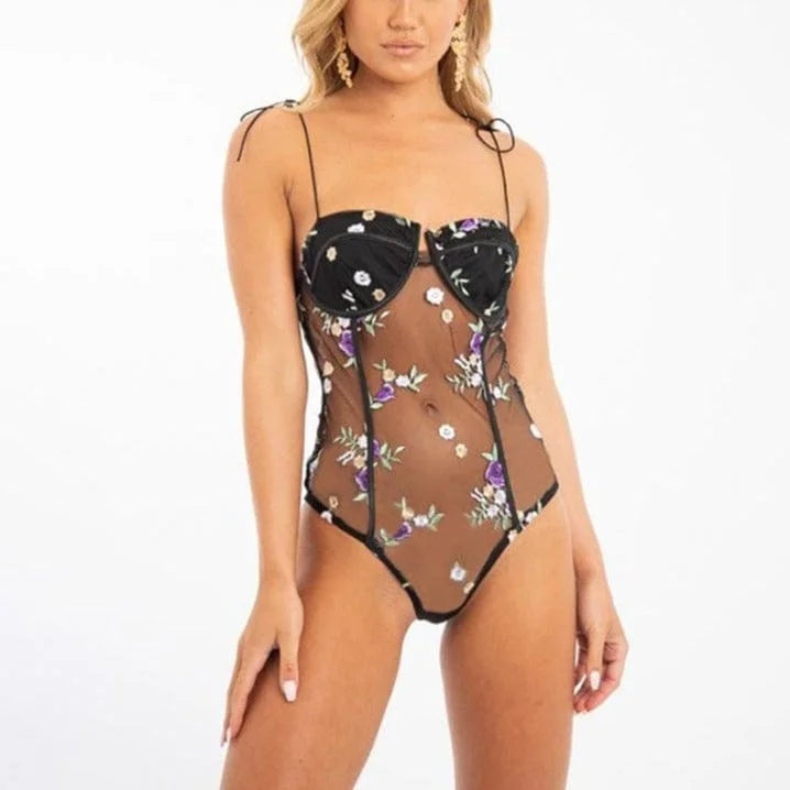 Body en dentelle avec un motif floral