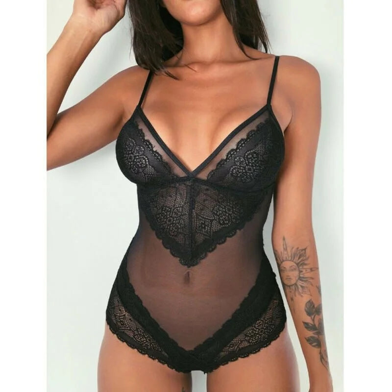 Body en dentelle universel avec maille - noir / s