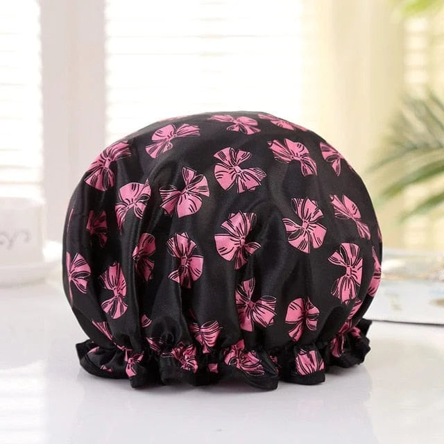 Bonnet de douche à motifs - noir / universel