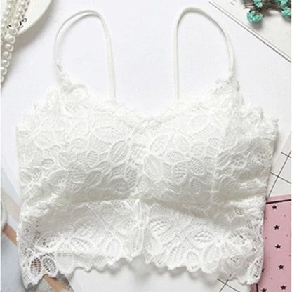 Bralette en dentelle avec push-up et fond abaissé - blanc / universel