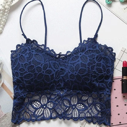 Bralette en dentelle avec push-up et fond abaissé - bleu marine / universel