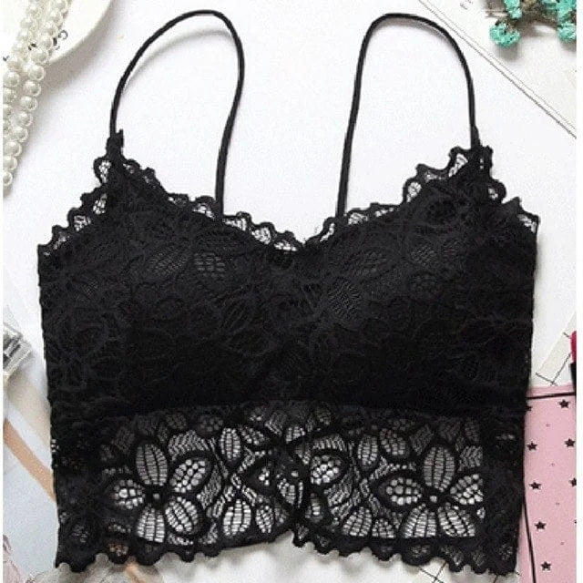 Bralette en dentelle avec push-up et fond abaissé - noir / universel