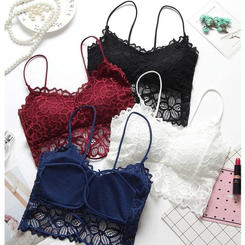 Bralette en dentelle avec push-up et fond abaissé - rouge / universel