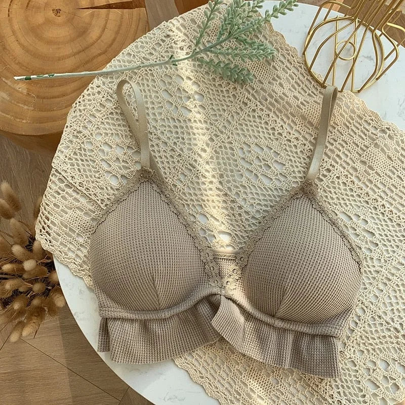 Bralette en dentelle avec volant - beige / universel