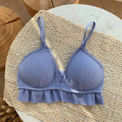 Bralette en dentelle avec volant - bleu / universel