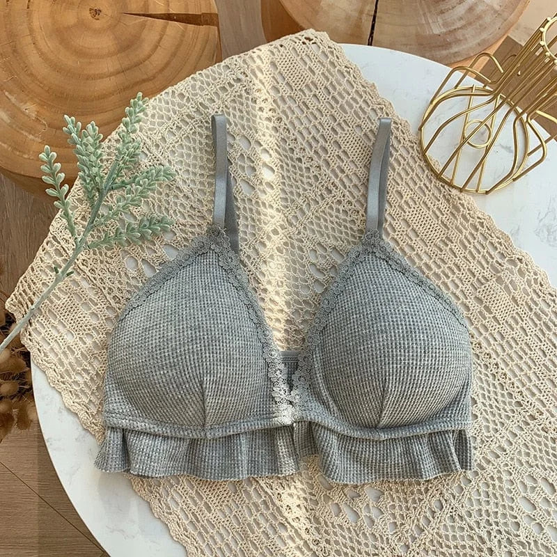 Bralette en dentelle avec volant - gris / universel