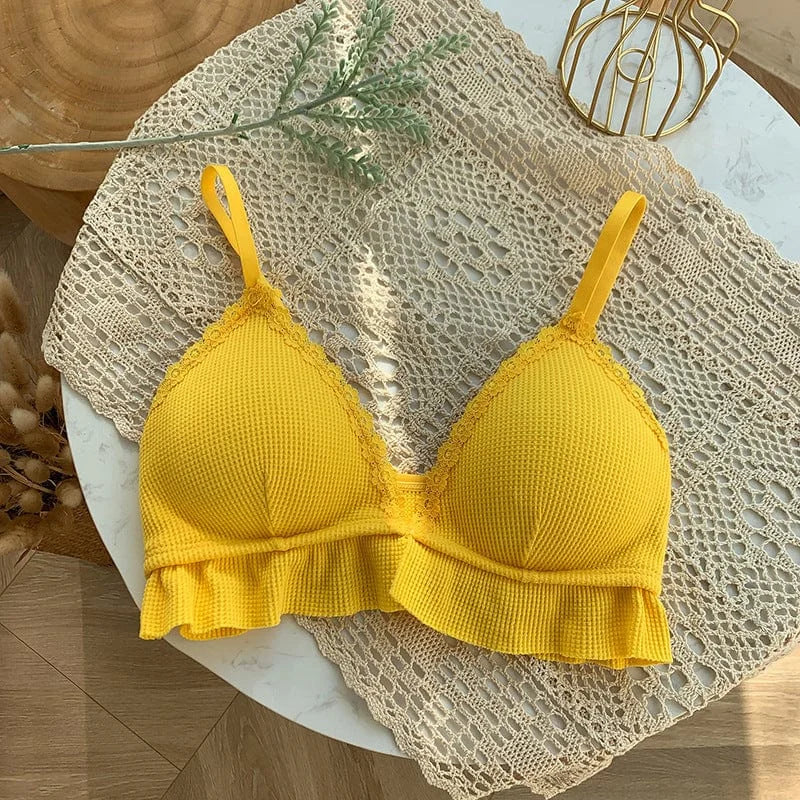 Bralette en dentelle avec volant - jaune / universel