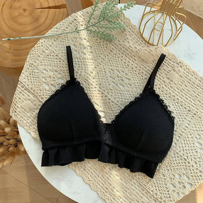 Bralette en dentelle avec volant - noir / universel