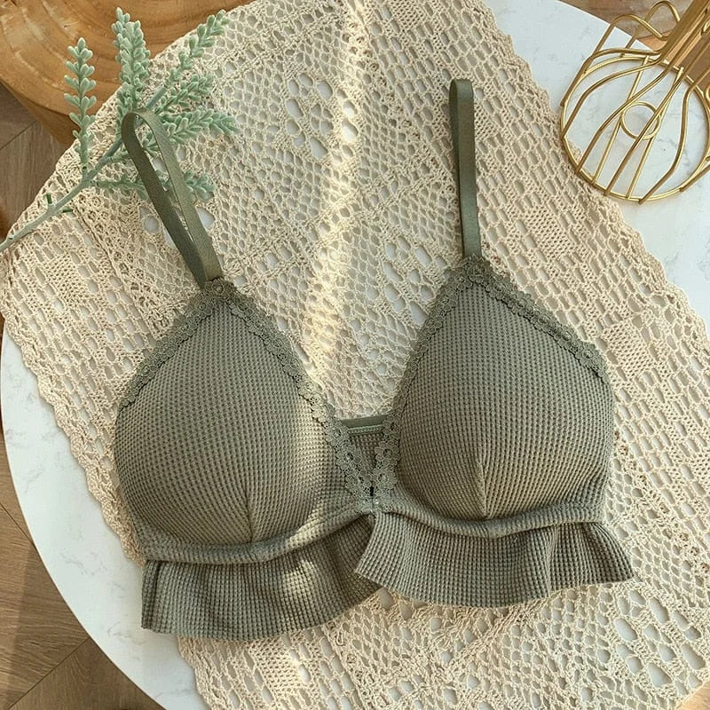 Bralette en dentelle avec volant - vert / universel