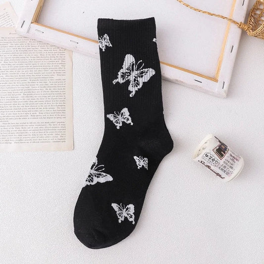 Chaussettes avec motif de papillon - noir