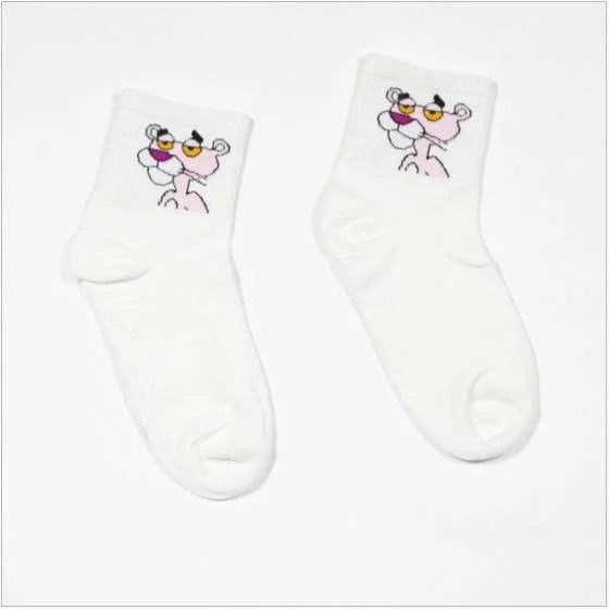 Chaussettes cheville avec motif panthère rose - blanc / 35-39