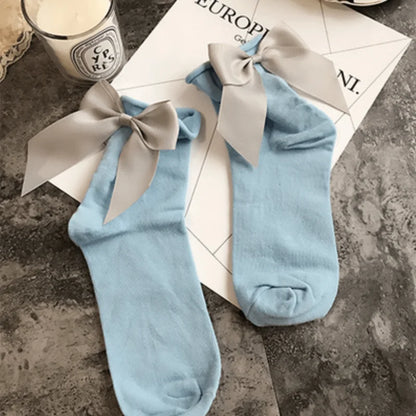 Chaussettes cheville avec nœud décoratif - bleu / 35-39