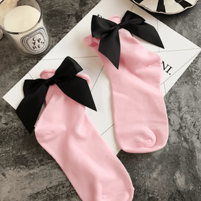 Chaussettes cheville avec nœud décoratif - rose / 35-39