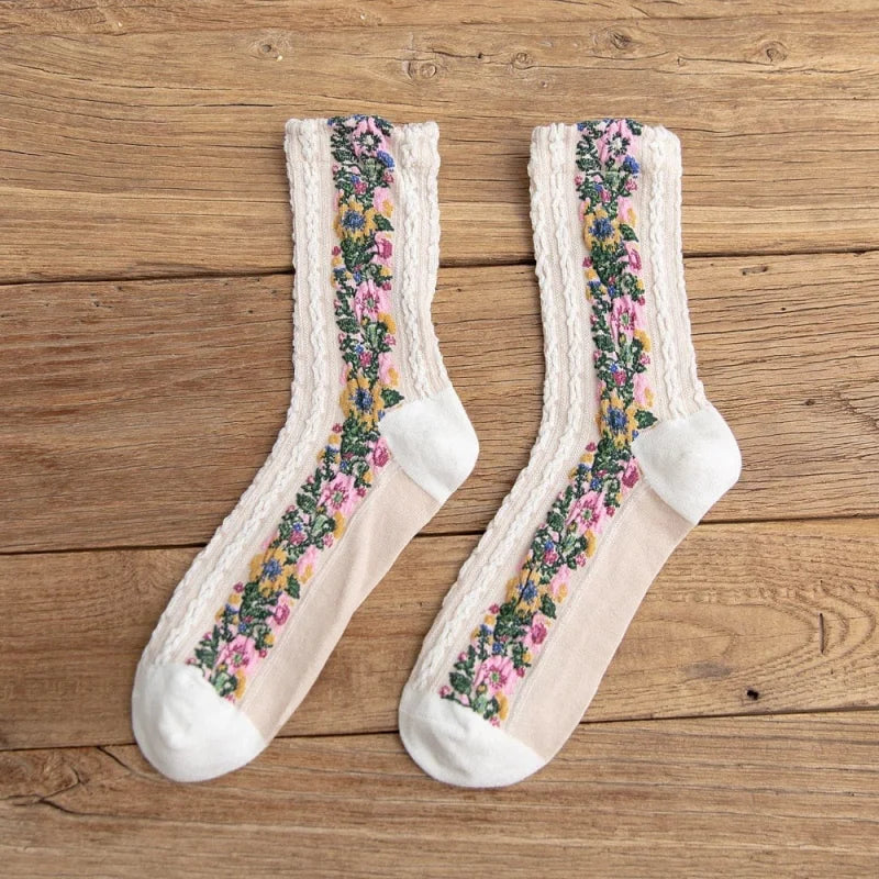 Chaussettes décoratives avec motif floral - blanc / universel