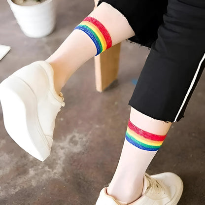  Chaussettes en maille avec bande décorative colorée