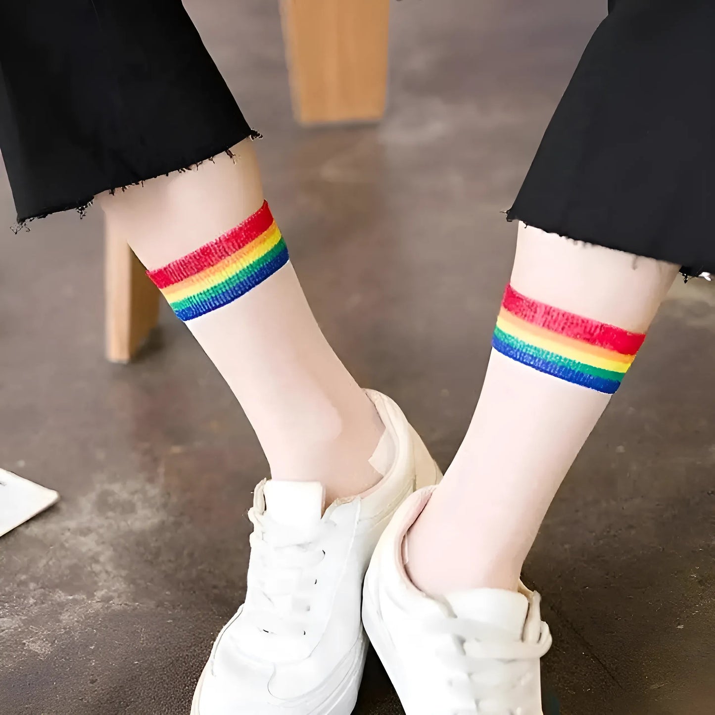  Chaussettes en maille avec bande décorative colorée