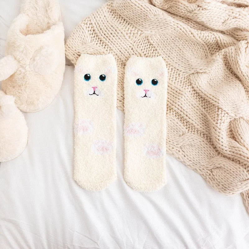 Chaussettes épaisses avec motif animal - blanc