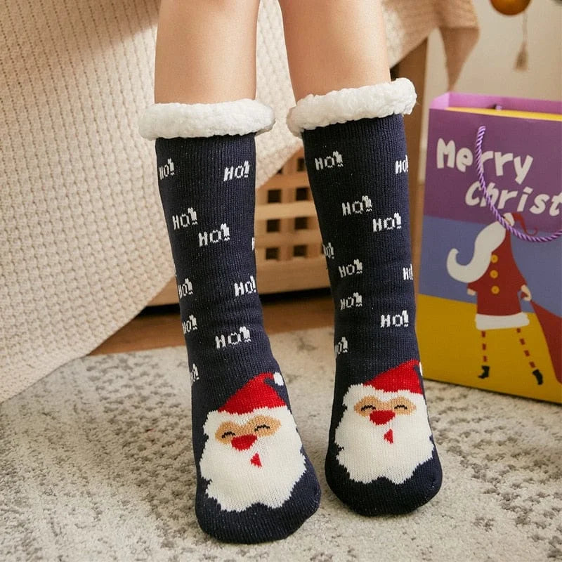 Chaussettes épaisses pour femmes avec motif de noël - bleu marine / universel