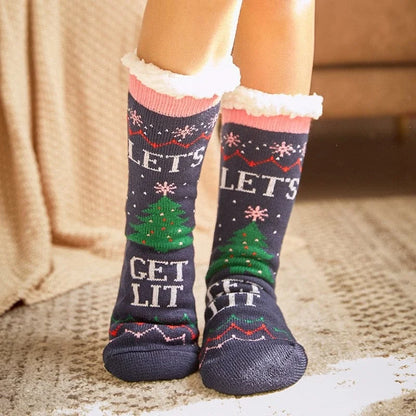 Chaussettes épaisses pour femmes avec motif de noël - gris / universel