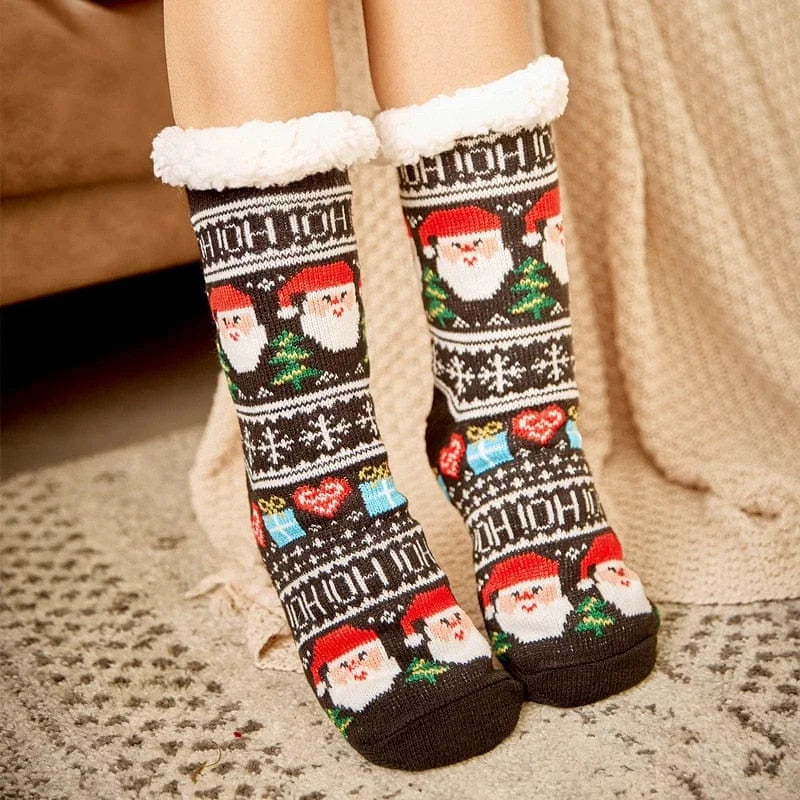 Chaussettes épaisses pour femmes avec motif de noël - marron / universel