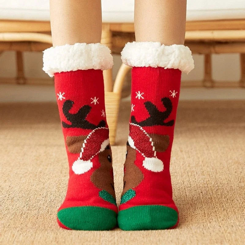 Chaussettes épaisses pour femmes avec motif de noël - rouge / universel