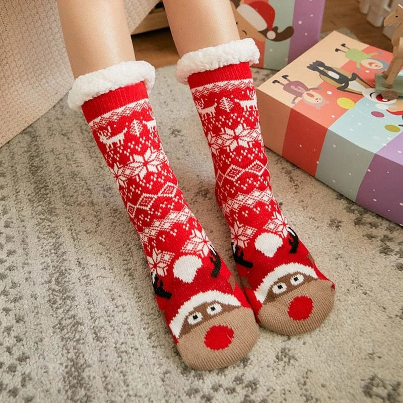 Chaussettes épaisses pour femmes avec motif de noël - rouge / universel