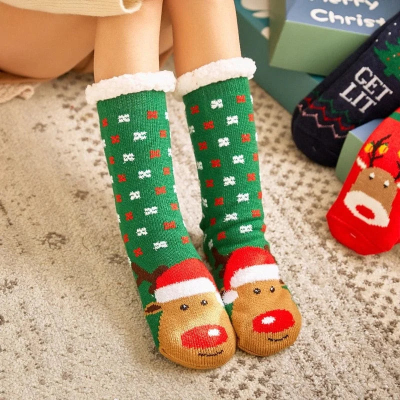 Chaussettes épaisses pour femmes avec motif de noël - vert / universel