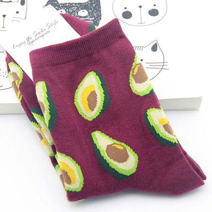 Chaussettes longues avec des imprimés de fruits et légumes - bourgogne / 35-39