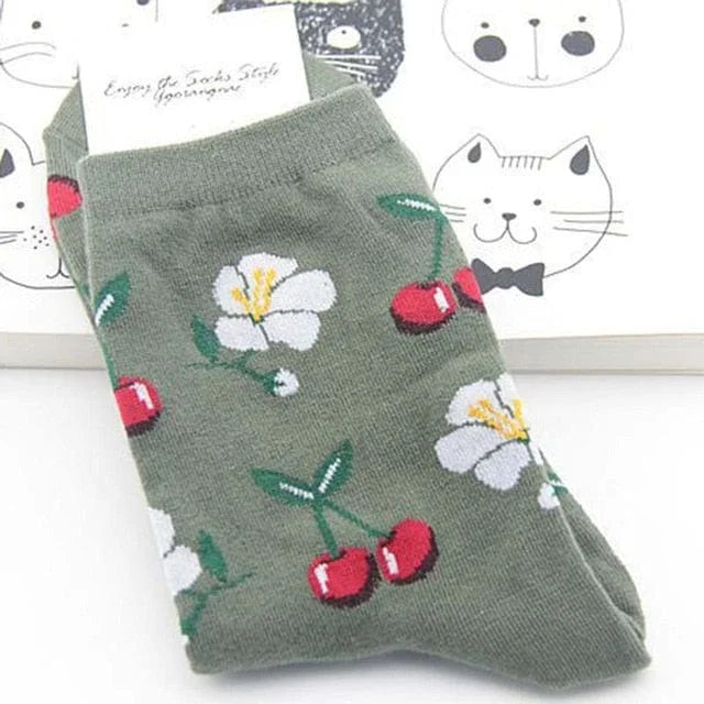 Chaussettes longues avec des imprimés de fruits et légumes - gris / 35-39