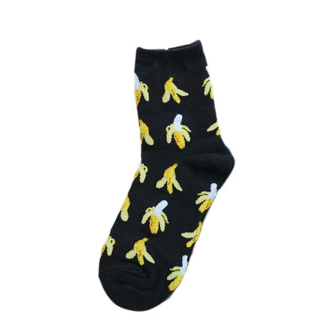 Chaussettes longues avec des imprimés de fruits et légumes - noir / 35-39