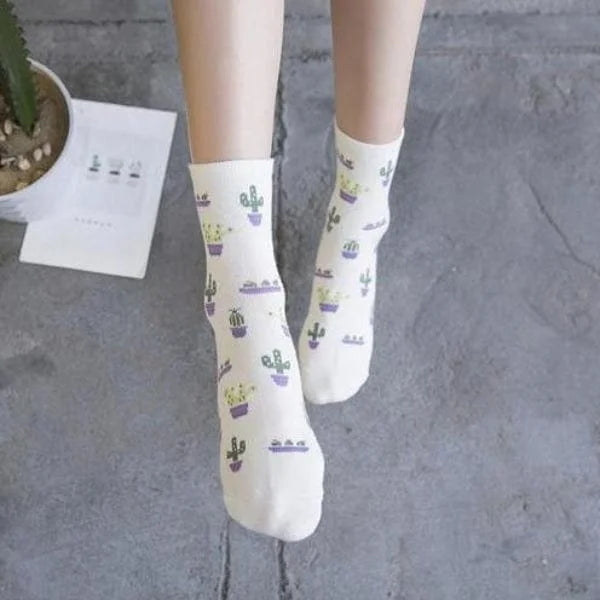 Chaussettes longues avec motif de cactus