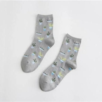 Chaussettes longues avec motif de cactus - vert / 35-39