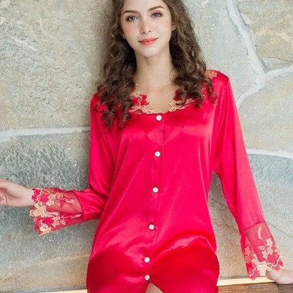 Chemise de nuit à boutons - rouge / s